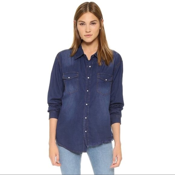 One Teaspoon Denim Button Down front Jean Shirt Chambray Dark wash Size XS - Picture 10 of 16